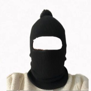 Black Knit Balaclava Warm full Face Mask Windproof  1 Hole Unisex NWOT